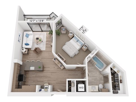Floor plan for 1 bed, 1 bath, 810 sqft